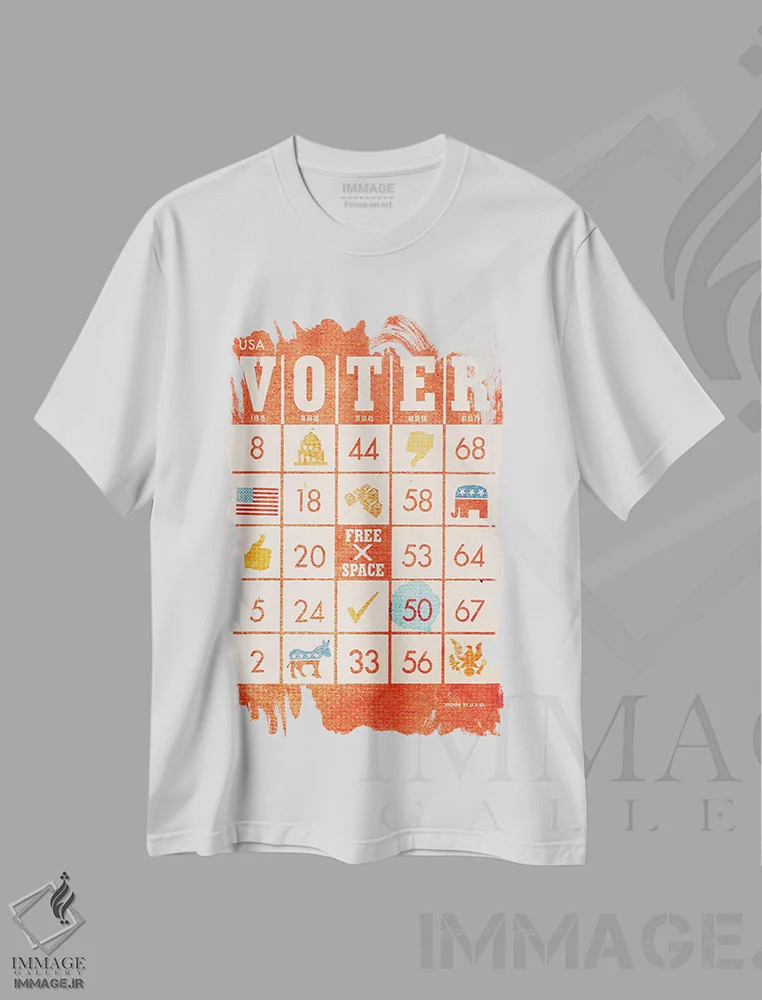 تیشرت سفید طرح دار بازی بینگو رأی دهندگان، تزئینی اثر هدر لندیس | فروشگاه ایماژ
