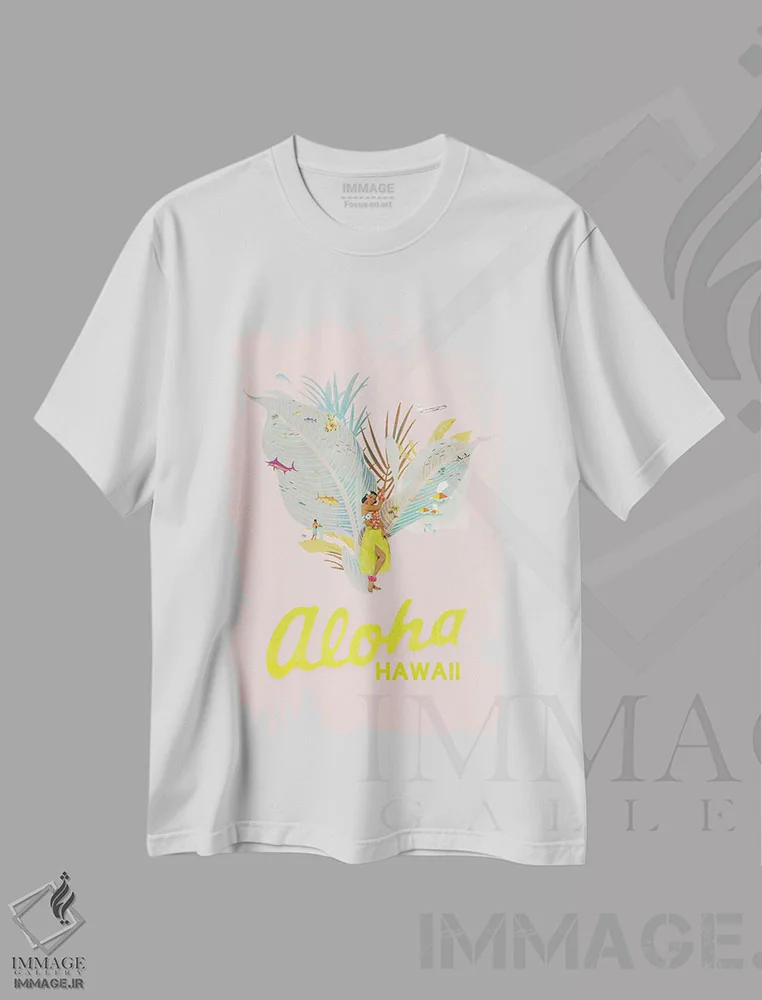 تیشرت سفید طرح دار آلوها هاوایی، تزئینی اثر هدر لندیس | immage.ir