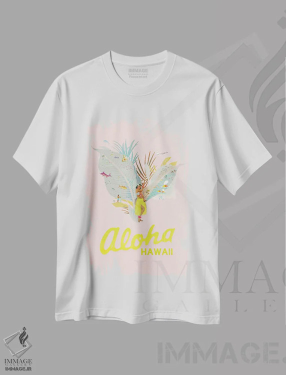 تیشرت سفید طرح دار آلوها هاوایی، تزئینی اثر هدر لندیس | immage.ir