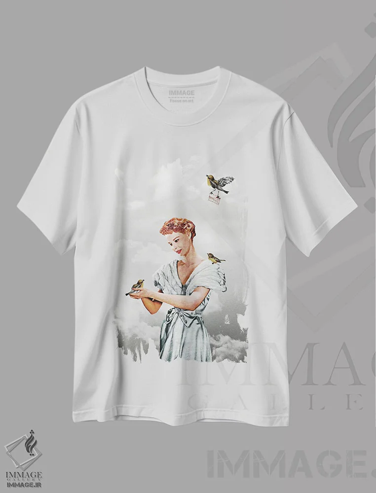 تیشرت سفید طرح دار ضرب سوم، تزئینی اثر هدر لندیس | immage.ir