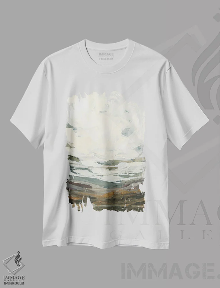 تیشرت سفید طرح دار بوته زار چوبی، آبستره اثر هیلی نایتن | فروشگاه ایماژ