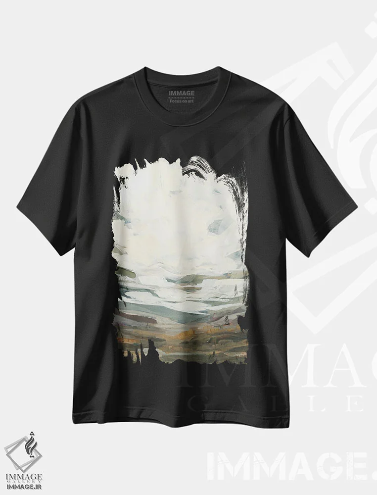 تیشرت مشکی طرح دار بوته زار چوبی، آبستره اثر هیلی نایتن | immage.ir