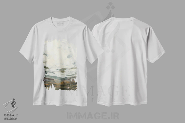 تیشرت سفید طرح دار بوته زار چوبی، آبستره اثر هیلی نایتن | فروشگاه ایماژ