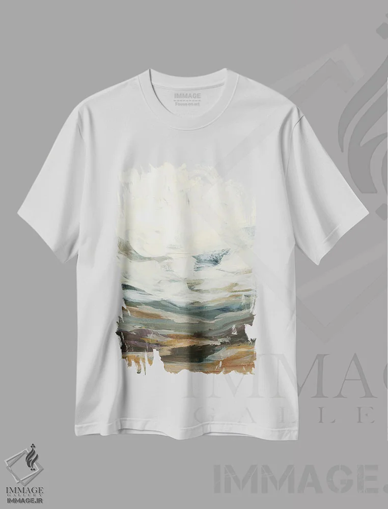 تیشرت سفید طرح دار بوته زار چوبی، آبستره اثر هیلی نایتن | فروشگاه ایماژ