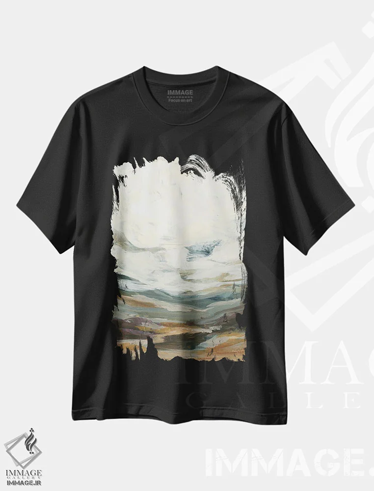 تیشرت مشکی طرح دار بوته زار چوبی، آبستره اثر هیلی نایتن | immage.ir