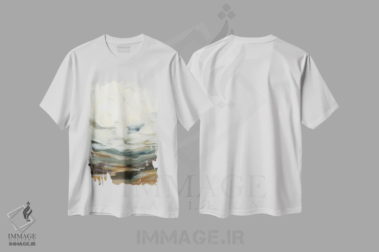 تیشرت سفید طرح دار بوته زار چوبی، آبستره اثر هیلی نایتن | فروشگاه ایماژ