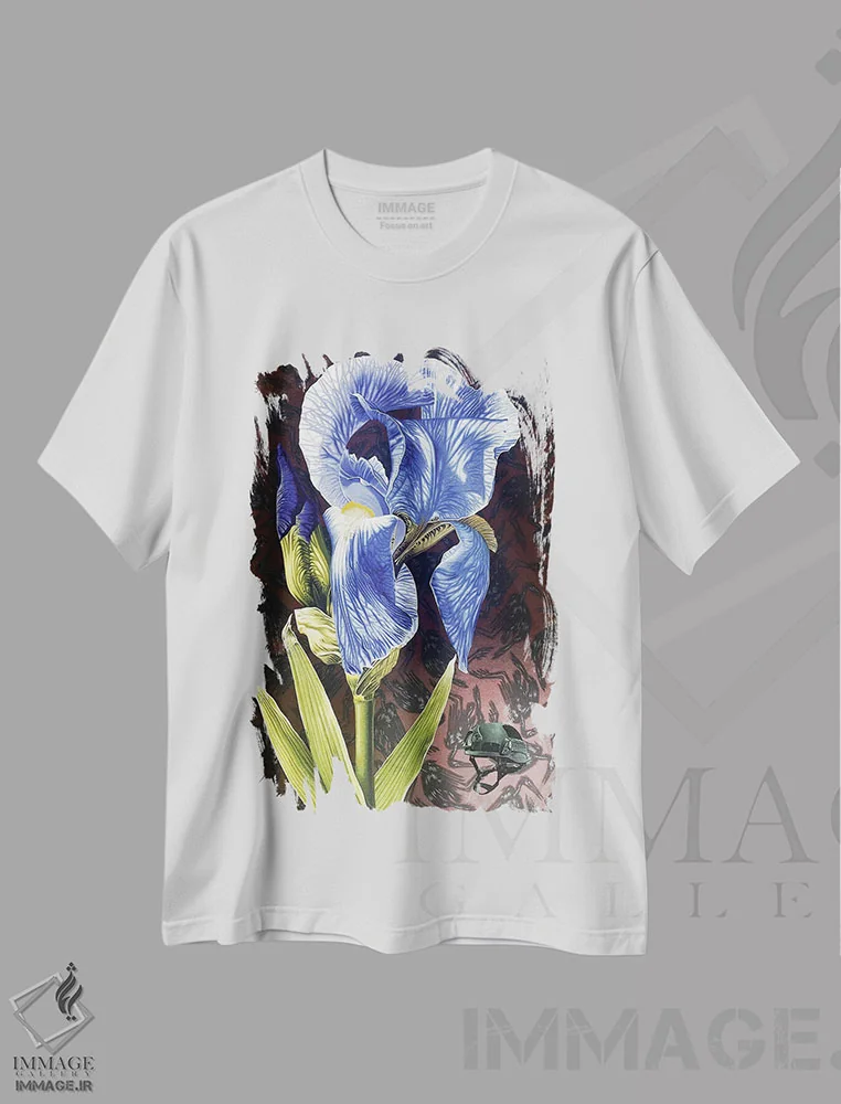 تیشرت سفید طرح دار بحران زنبق، هنر فاخر معاصر اثر استیفن هال | immage.ir