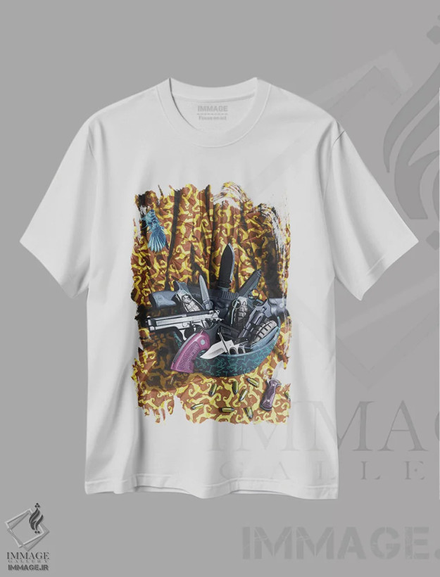 تیشرت سفید طرح دار طبیعت بی جان آمریکایی، هنر فاخر معاصر اثر استیفن هال | فروشگاه ایماژ