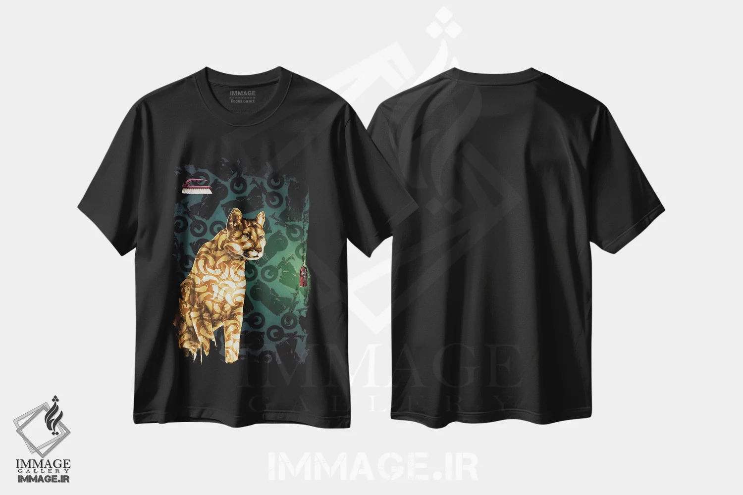 تیشرت مشکی طرح دار غرش، هنر فاخر معاصر اثر استیفن هال | فروشگاه ایماژ