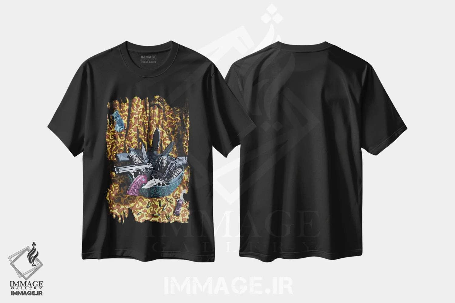 تیشرت مشکی طرح دار طبیعت بی جان آمریکایی، هنر فاخر معاصر اثر استیفن هال | immage.ir