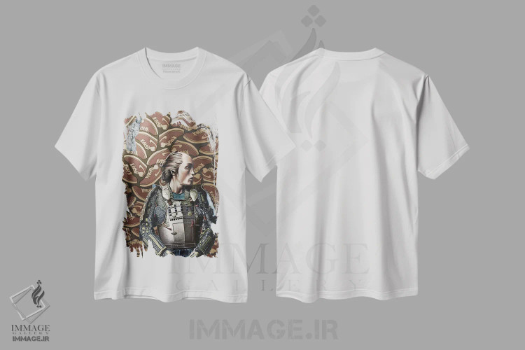 تیشرت سفید طرح دار سامورایی گم شده، هنر فاخر معاصر اثر استیفن هال | فروشگاه ایماژ