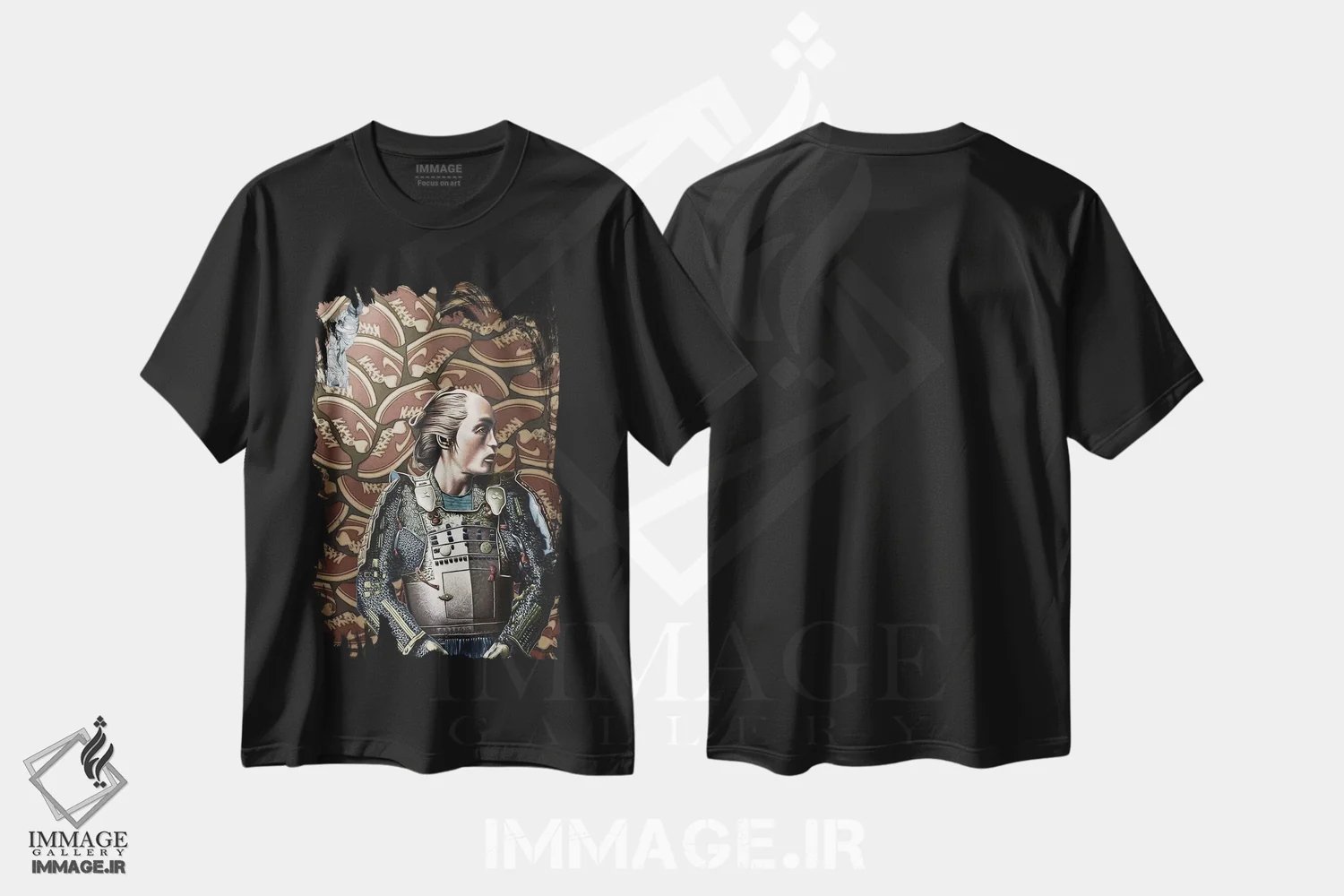 تیشرت مشکی طرح دار سامورایی گم شده، هنر فاخر معاصر اثر استیفن هال | immage.ir