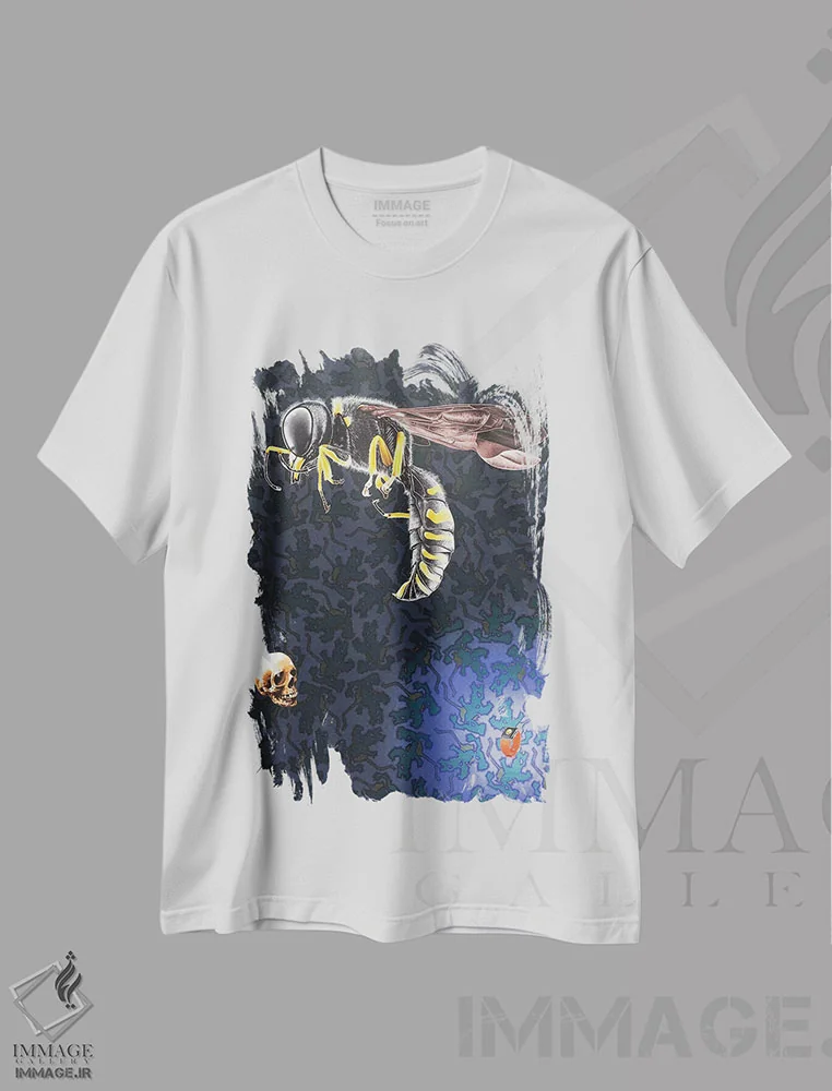 تیشرت سفید طرح دار زمان تمام شد!!، هنر فاخر معاصر اثر استیفن هال | فروشگاه ایماژ