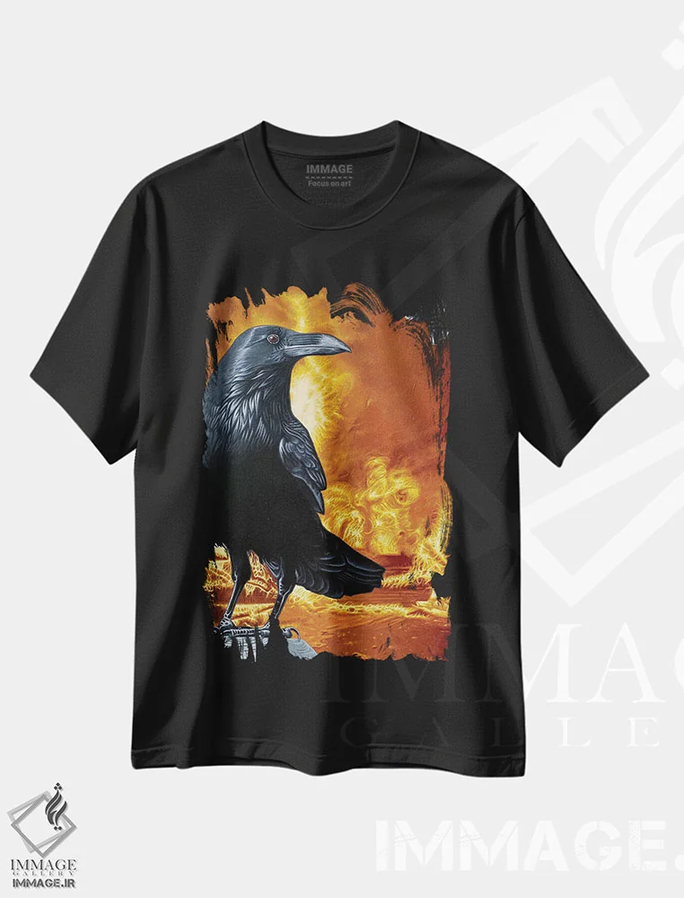تیشرت مشکی طرح دار و آن ها نظاره گر سوختن آن هستند، هنر فاخر معاصر اثر استیفن هال | immage.ir