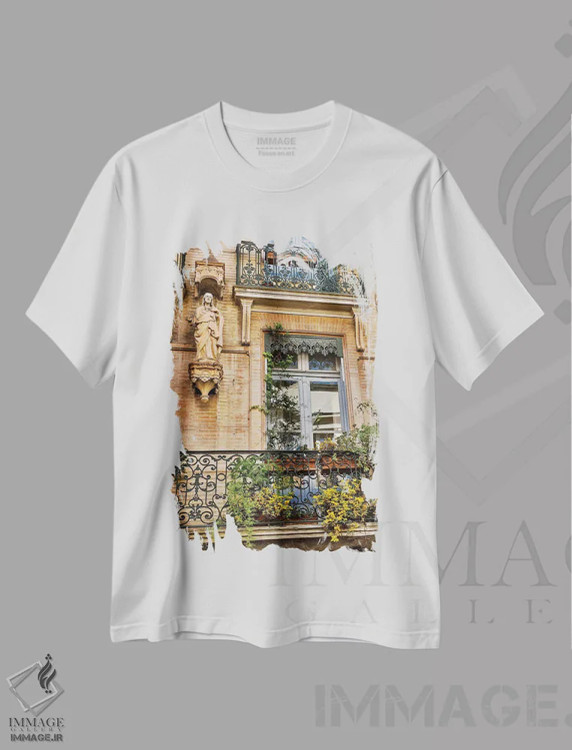 تیشرت سفید طرح دار Toulouse, France,بالکن و در، تولوز، فرانسه، مدیوم اثر هولیس لونی | فروشگاه ایماژ