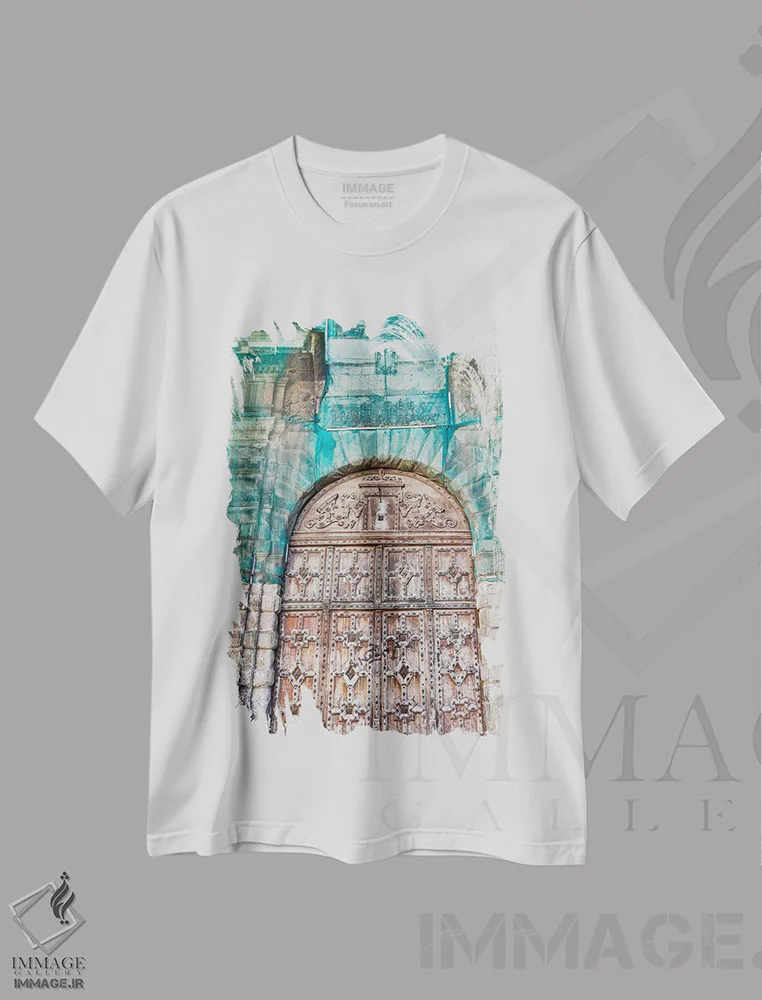 تیشرت سفید طرح دار Toulouse. Wooden doorway,فرانسه، تولوز، در چوبی، مدیوم اثر هولیس لونی | فروشگاه ایماژ