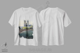تیشرت سفید طرح دار کلیسای نوتردام پاریس، هنر فاخر معاصر اثر هوم لایک آرت | immage.ir