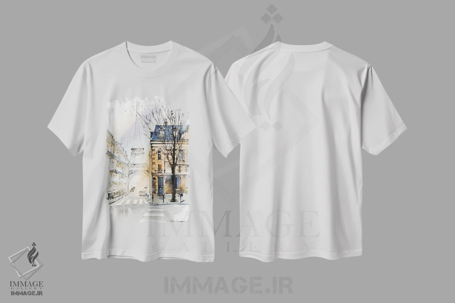 تیشرت سفید طرح دار خیابان پاریس، هنر فاخر معاصر اثر هوم لایک آرت | immage.ir