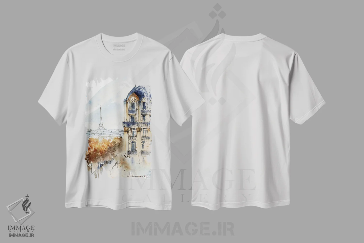 تیشرت سفید طرح دار پاییز پاریس، هنر فاخر معاصر اثر هوم لایک آرت | فروشگاه ایماژ