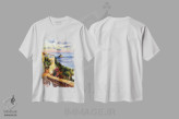 تیشرت سفید طرح دار Italy,جزیره پانارئا، ایتالیا، هنر فاخر معاصر اثر هوم لایک آرت | فروشگاه ایماژ