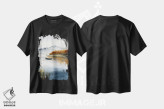 تیشرت مشکی طرح دار قایق روی دریاچه، منظره پاییزی II، هنر فاخر معاصر اثر هوم لایک آرت | فروشگاه ایماژ