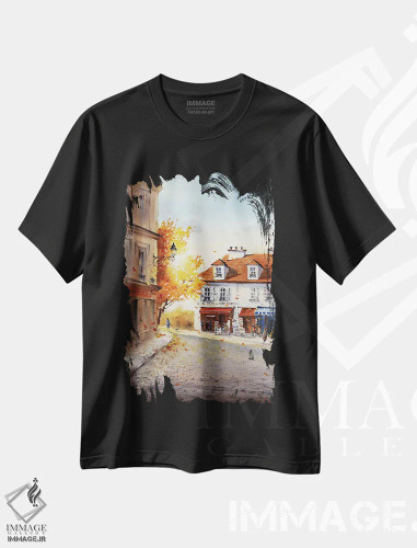 تیشرت مشکی طرح دار Paris,پاییز در مون مارتر پاریس، هنر فاخر معاصر اثر هوم لایک آرت | فروشگاه ایماژ