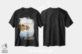 تیشرت مشکی طرح دار خانه کنار دریاچه، هنر فاخر معاصر اثر هوم لایک آرت | immage.ir