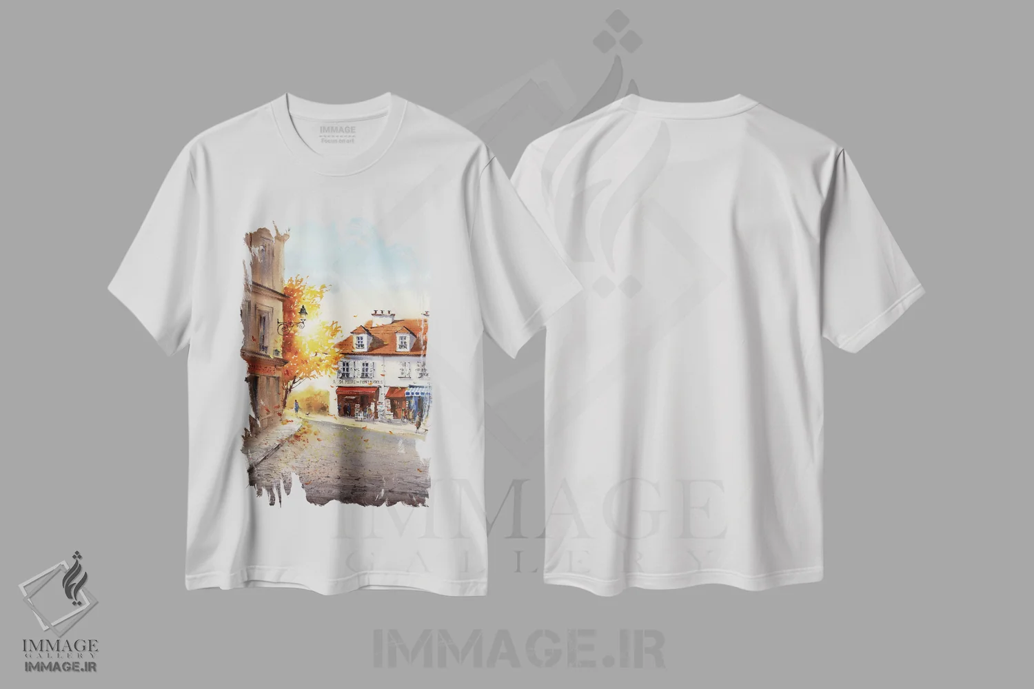 تیشرت سفید طرح دار Paris,پاییز در مون مارتر پاریس، هنر فاخر معاصر اثر هوم لایک آرت | immage.ir