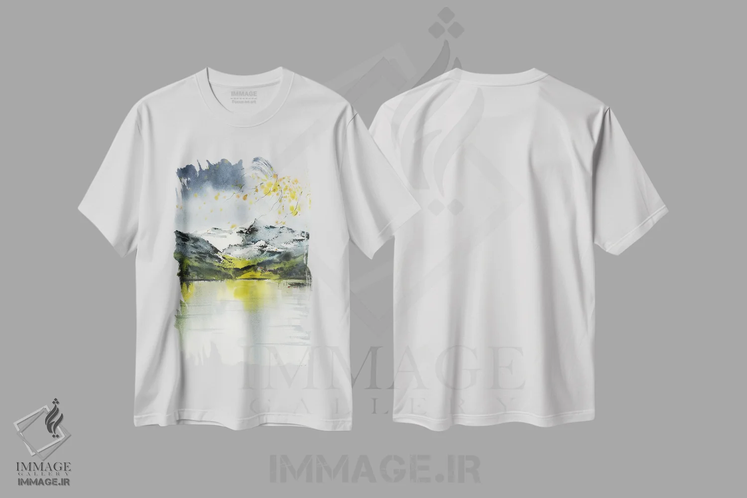 تیشرت سفید طرح دار کوه های سبز I، هنر فاخر معاصر اثر هوم لایک آرت | immage.ir