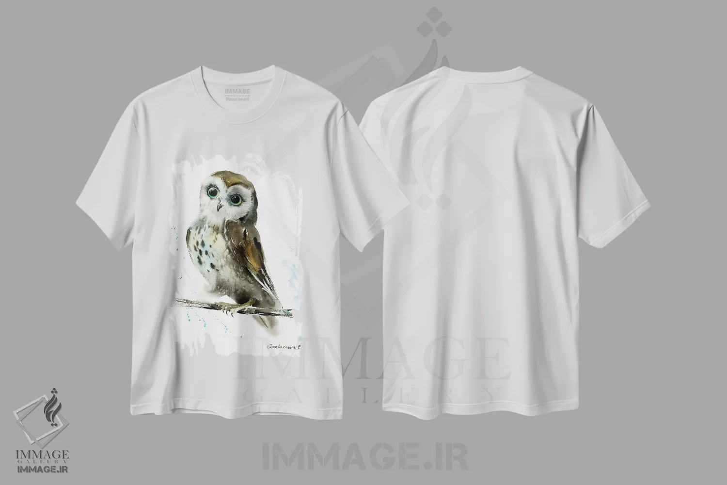 تیشرت سفید طرح دار جغد II، هنر فاخر معاصر اثر هوم لایک آرت | فروشگاه ایماژ