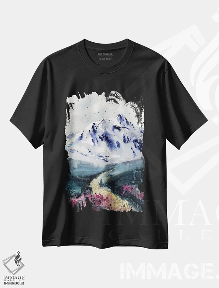 تیشرت مشکی طرح دار کوه های آبی II، هنر فاخر معاصر اثر هوم لایک آرت | immage.ir