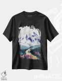 تیشرت مشکی طرح دار کوه های آبی II، هنر فاخر معاصر اثر هوم لایک آرت | immage.ir
