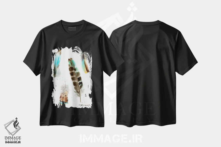 تیشرت مشکی طرح دار چهار پر، هنر فاخر معاصر اثر هوم لایک آرت | فروشگاه ایماژ