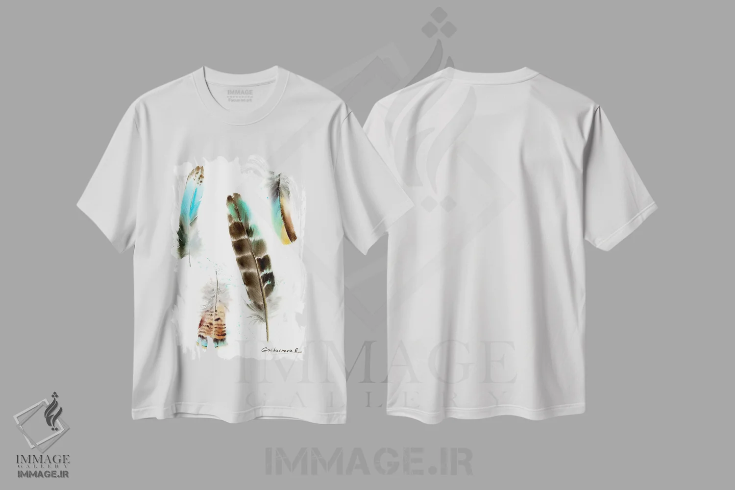 تیشرت سفید طرح دار چهار پر، هنر فاخر معاصر اثر هوم لایک آرت | immage.ir