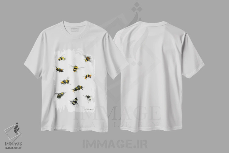 تیشرت سفید طرح دار زنبورها، هنر فاخر معاصر اثر هوم لایک آرت | immage.ir