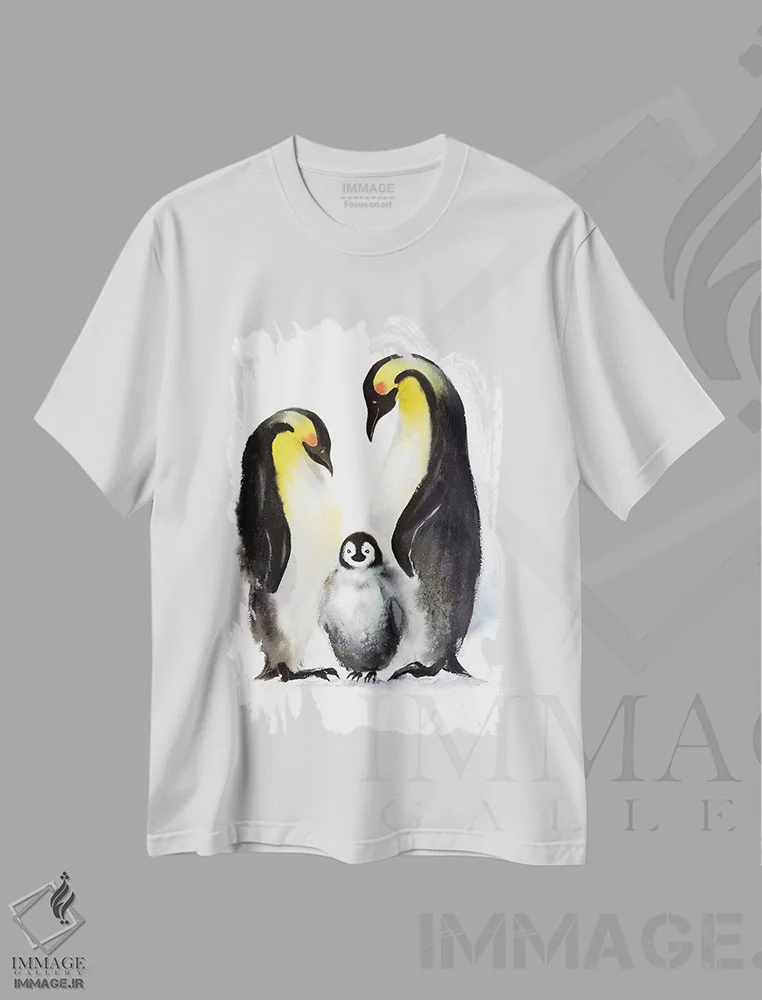تیشرت سفید طرح دار پنگوئن II، هنر فاخر معاصر اثر هوم لایک آرت | فروشگاه ایماژ