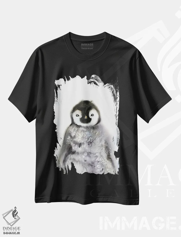 تیشرت مشکی طرح دار پنگوئن III، هنر فاخر معاصر اثر هوم لایک آرت | فروشگاه ایماژ
