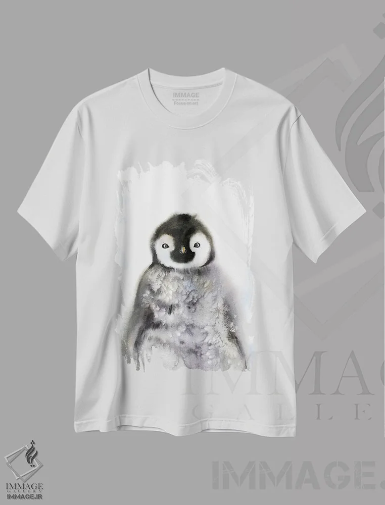 تیشرت سفید طرح دار پنگوئن III، هنر فاخر معاصر اثر هوم لایک آرت | immage.ir