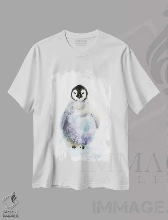 تیشرت سفید طرح دار پنگوئن، هنر فاخر معاصر اثر هوم لایک آرت | فروشگاه ایماژ