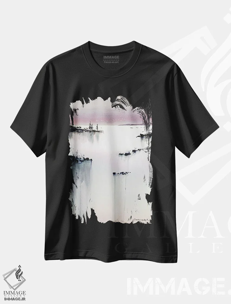 تیشرت مشکی طرح دار صورتی شامگاهی I، هنر فاخر معاصر اثر هوم لایک آرت | فروشگاه ایماژ
