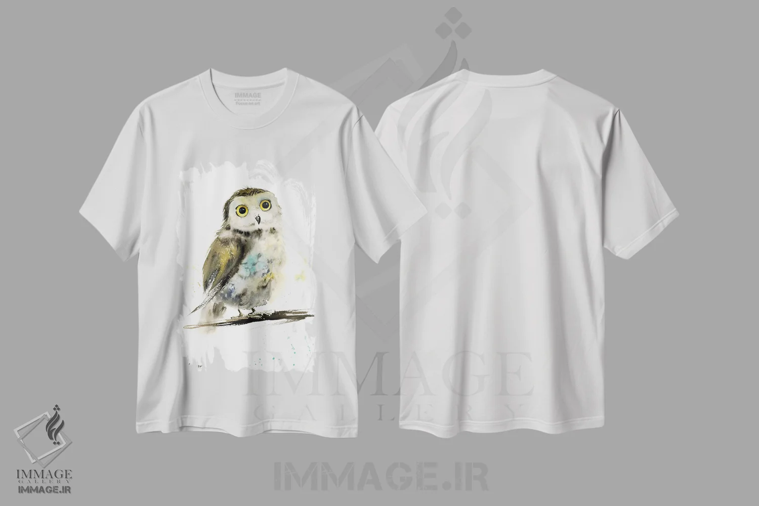 تیشرت سفید طرح دار جغد کوچک روی شاخه، هنر فاخر معاصر اثر هوم لایک آرت | immage.ir