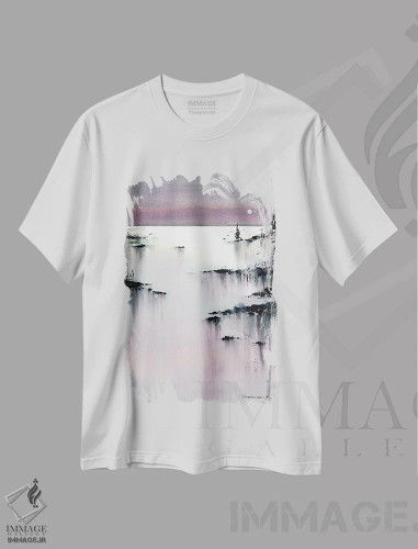 تیشرت سفید طرح دار صورتی شامگاهی II، هنر فاخر معاصر اثر هوم لایک آرت | فروشگاه ایماژ