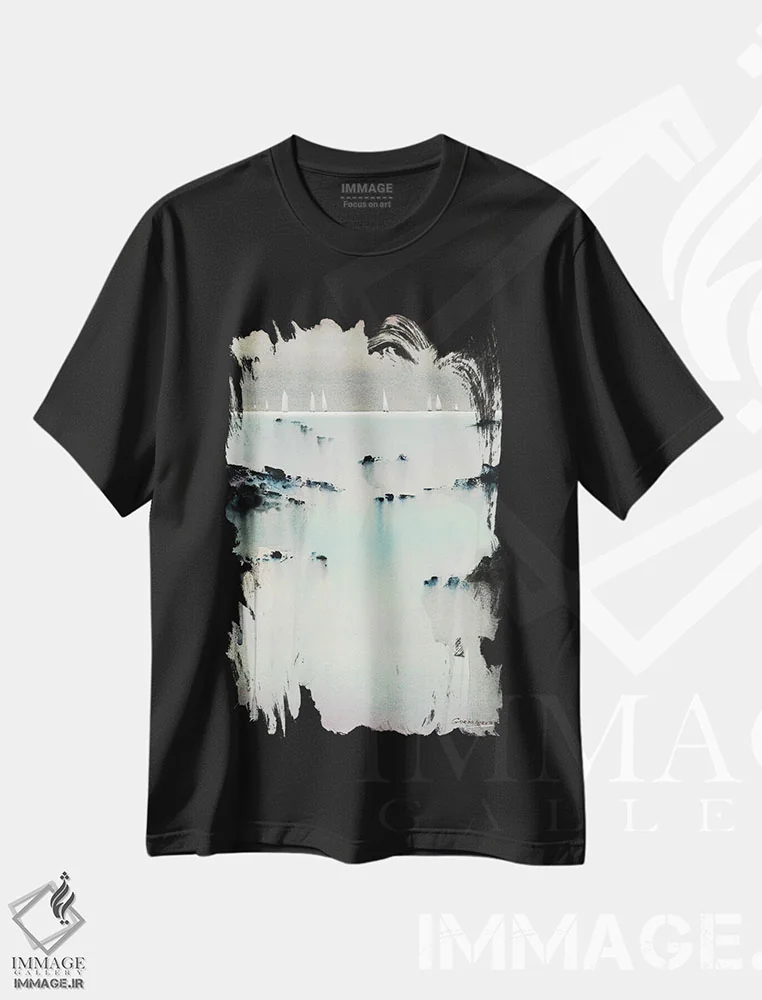 تیشرت مشکی طرح دار فیروزه ای شامگاهی I، دکور ساحلی اثر هوم لایک آرت | فروشگاه ایماژ
