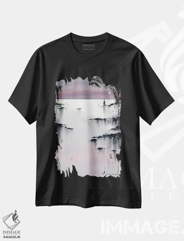 تیشرت مشکی طرح دار صورتی شامگاهی II، هنر فاخر معاصر اثر هوم لایک آرت | immage.ir