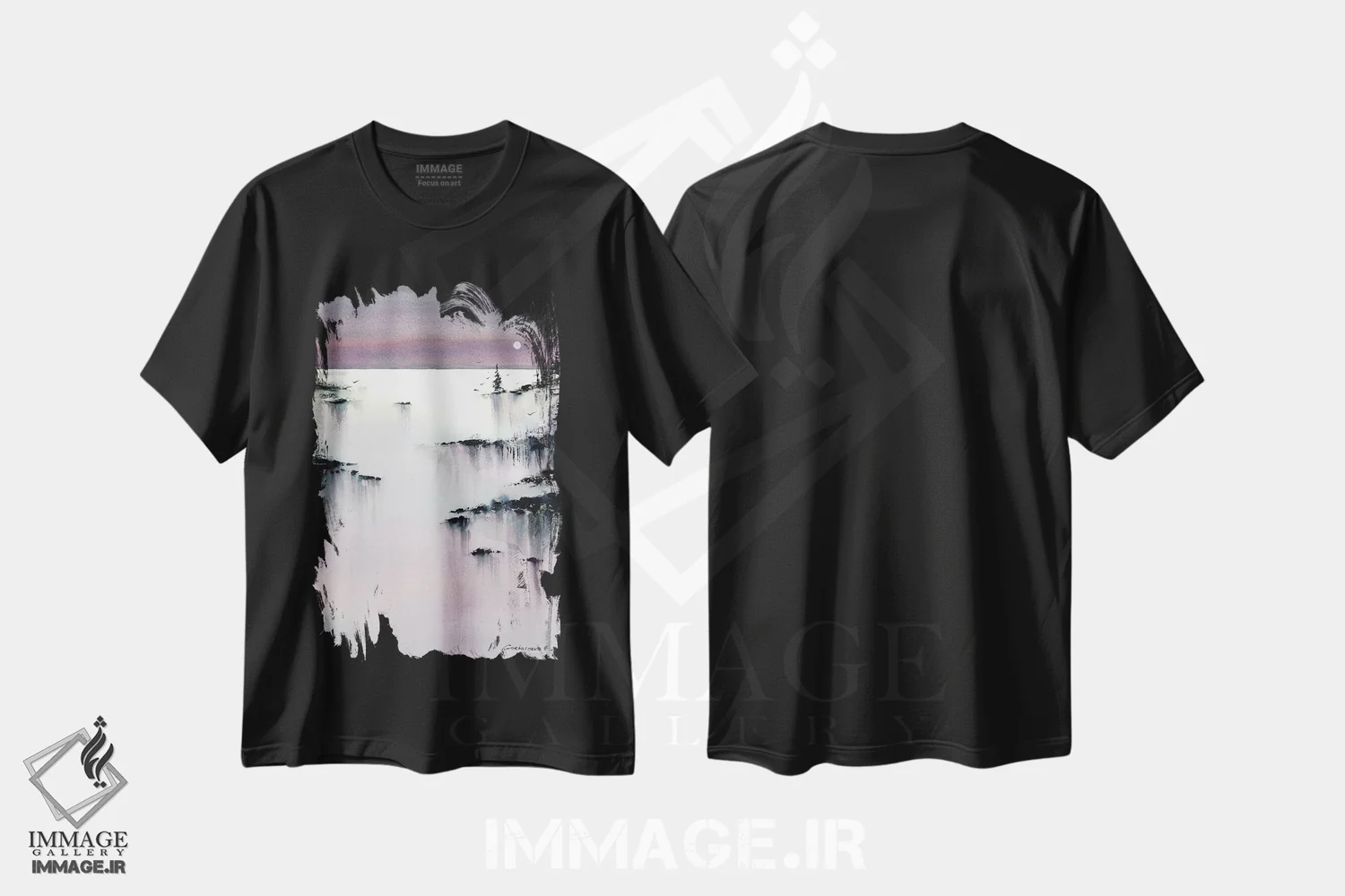 تیشرت مشکی طرح دار صورتی شامگاهی II، هنر فاخر معاصر اثر هوم لایک آرت | immage.ir