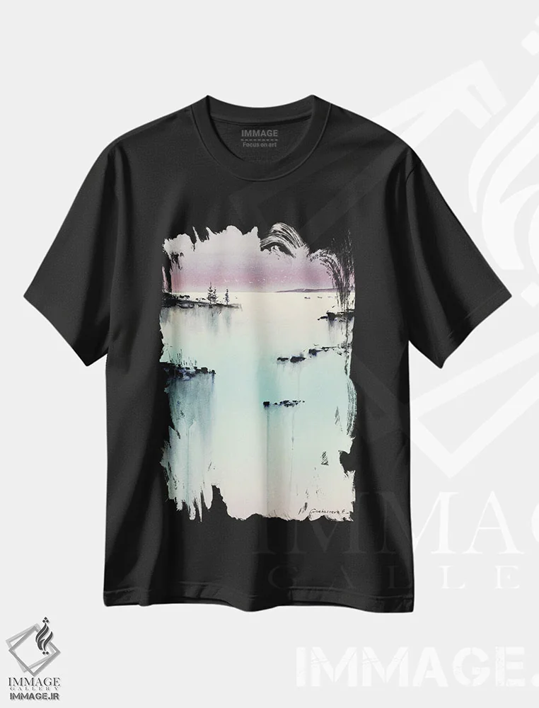 تیشرت مشکی طرح دار فیروزه ای شامگاهی II، هنر فاخر معاصر اثر هوم لایک آرت | immage.ir