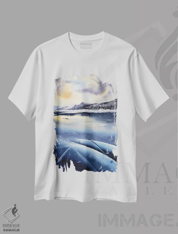 تیشرت سفید طرح دار بایکال زمستانی، هنر فاخر معاصر اثر هوم لایک آرت | immage.ir