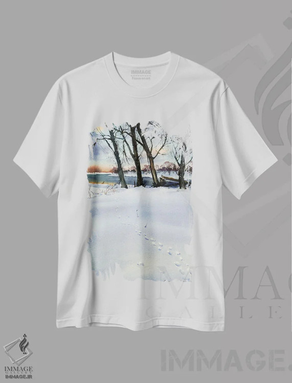 تیشرت سفید طرح دار رد پا در برف II، هنر فاخر معاصر اثر هوم لایک آرت | immage.ir