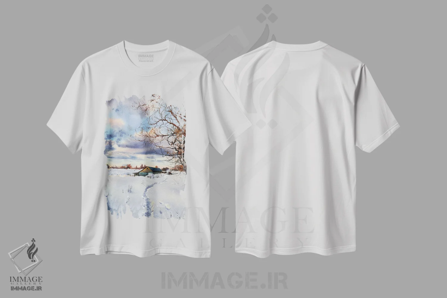 تیشرت سفید طرح دار رد پا در برف I، هنر فاخر معاصر اثر هوم لایک آرت | فروشگاه ایماژ