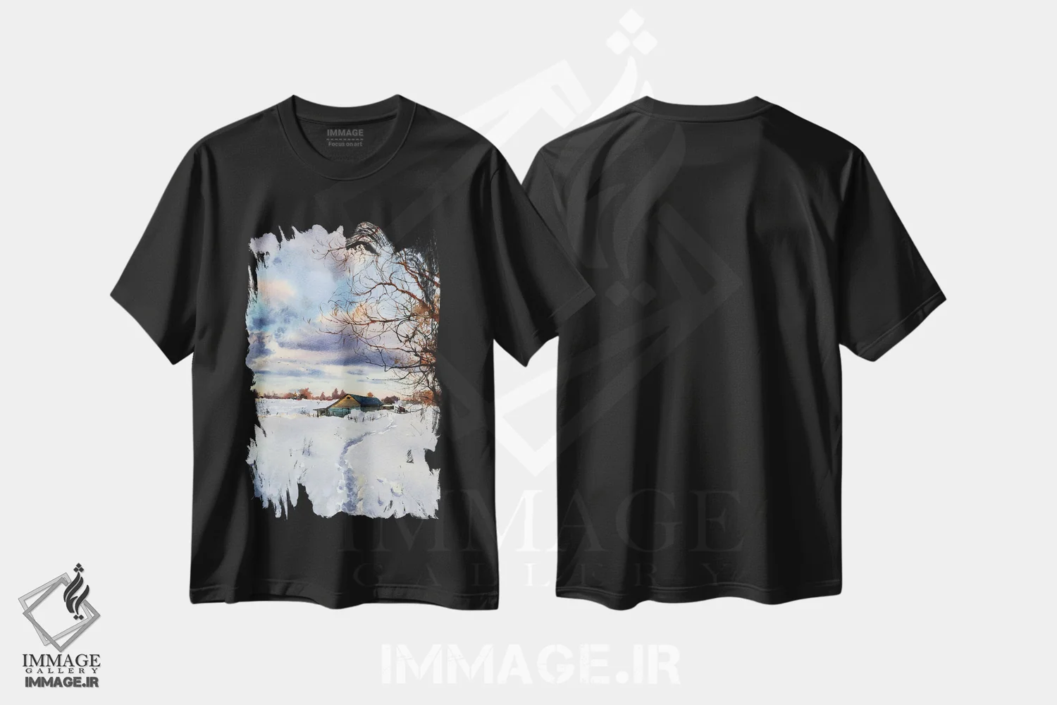 تیشرت مشکی طرح دار رد پا در برف I، هنر فاخر معاصر اثر هوم لایک آرت | immage.ir